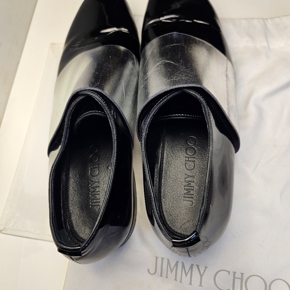 JIMMY CHOO sz 40 Men's Black Silver Stripe Classic Leather Shiny Dress Shoes - Picture 10 of 12